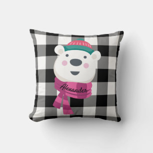 Persoonlijke Cute IJsbeer Zwart Witte Gingham Kussen