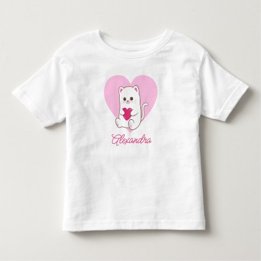 Persoonlijke Cute Kawaii Roze Hart Kat Naam Kinder Shirts (Voorkant)