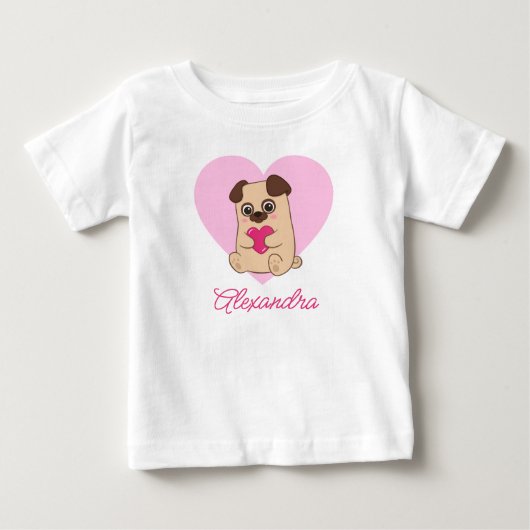 Persoonlijke Cute Kawaii Roze Hart Pug Naam (Voorkant)