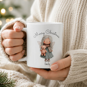 Persoonlijke Cute Kerst Elfenmeisje en Teddibeer Koffiemok