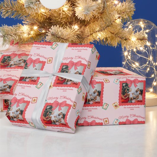 Persoonlijke Cute Kerst Foto Collage  Cadeaupapier (Feestdagen)