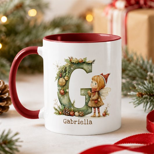 Persoonlijke Cute Kerstfee Whimsical Initiaal Mok