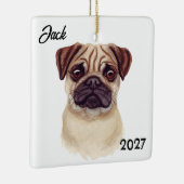 Persoonlijke Cute Kerstmis Pug Keramisch Ornament (Rechts)