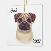 Persoonlijke Cute Kerstmis Pug Keramisch Ornament (Links)