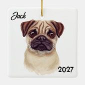 Persoonlijke Cute Kerstmis Pug Keramisch Ornament (Achterkant)