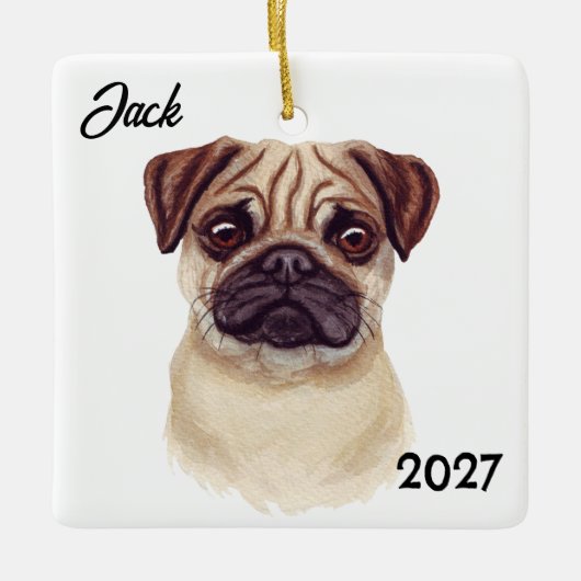 Persoonlijke Cute Kerstmis Pug Keramisch Ornament (Voorkant)