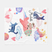 Persoonlijke Cute Koe, Ruimte, Katten, Maan Whimsi Fleece Deken (Voorkant (Horizontaal))