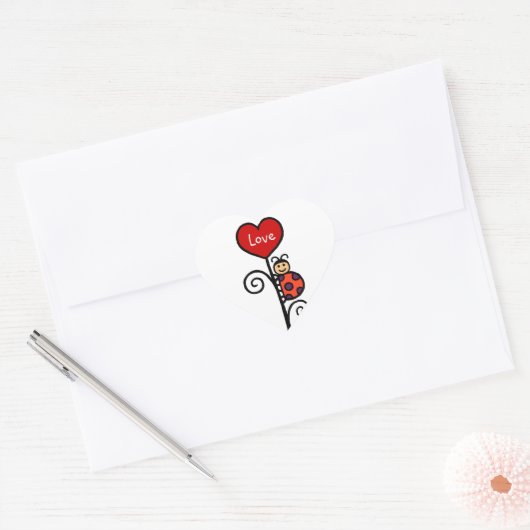 Persoonlijke Cute LadyBug-tekening Hart Sticker (Envelop)