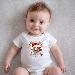 Persoonlijke Cute Luiaard, Kerstman Hoed, Kerstbal Romper