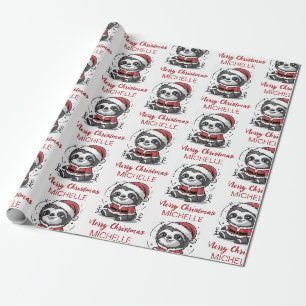 Persoonlijke Cute Luiaard Kerstman Hoed Vakantie Cadeaupapier