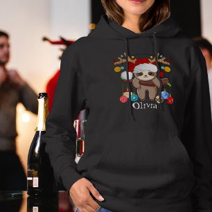 Persoonlijke Cute Luiaard, Kerstmuts, Kerstballen Hoodie