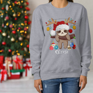 Persoonlijke Cute Luiaard, Kerstmuts, Kerstballen Trui
