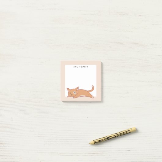 Persoonlijke Cute Luie Oranje Kat Post-it® Notes (Op bureau)