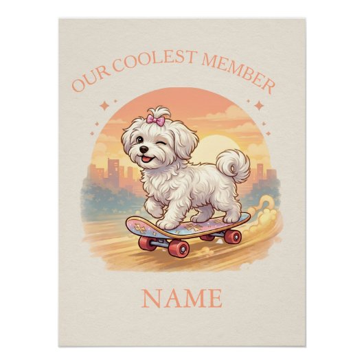 Persoonlijke Cute Maltese Puppy Roze Strik Muur Ku Perfect Poster (Voorkant)