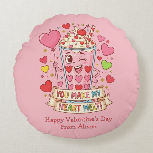Persoonlijke Cute Milkshake Valentijn Rond Kussen (Voorkant)