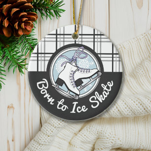 Persoonlijke Cute Moderne Schotse Ruit IJsschaatse Keramisch Ornament