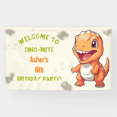 Persoonlijke Cute Oranje Dinosaur T-Rex Spandoek (Horizontaal)