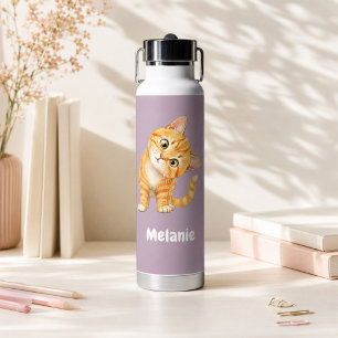 Persoonlijke Cute Oranje Kat Mauve Kinderen Water Waterfles