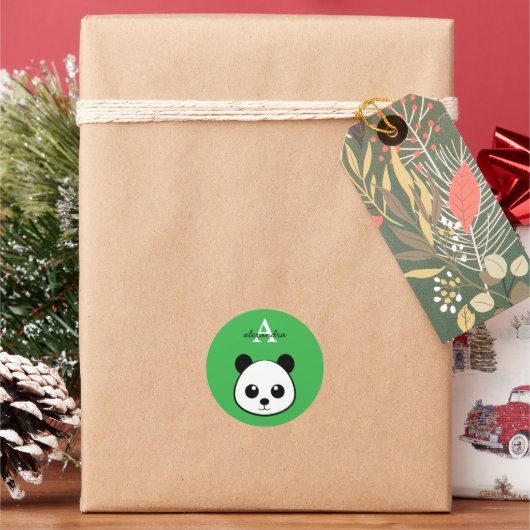 Persoonlijke Cute Panda Beer Monogram Sticker (Feestdagen)