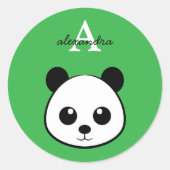 Persoonlijke Cute Panda Beer Monogram Sticker (Voorkant)