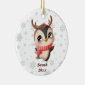 Persoonlijke Cute Penguin - Mijn eerste Kerstmis Keramisch Ornament (Rechts)