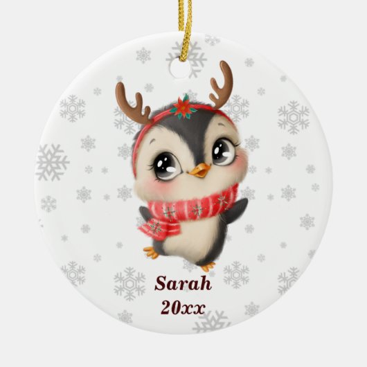 Persoonlijke Cute Penguin - Mijn eerste Kerstmis Keramisch Ornament (Voorkant)