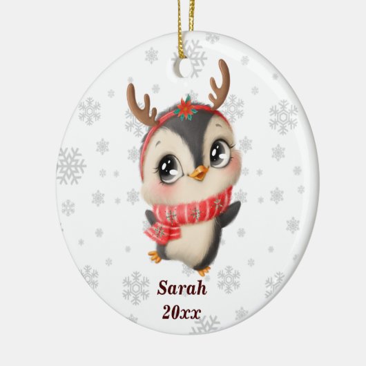 Persoonlijke Cute Penguin - Mijn eerste Kerstmis Keramisch Ornament (Links)