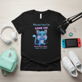 Persoonlijke Cute Pixel Art Blauwe Kat "Game On" T-shirt
