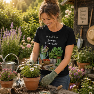 Persoonlijke cute Plant Lady tuin zwart T-shirt