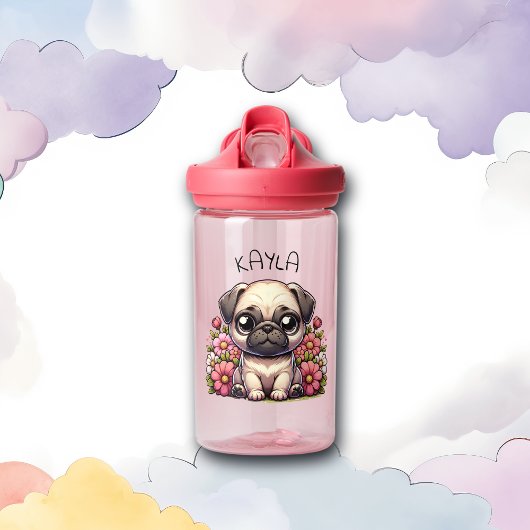 Persoonlijke Cute Pug Puppies Hond Waterfles