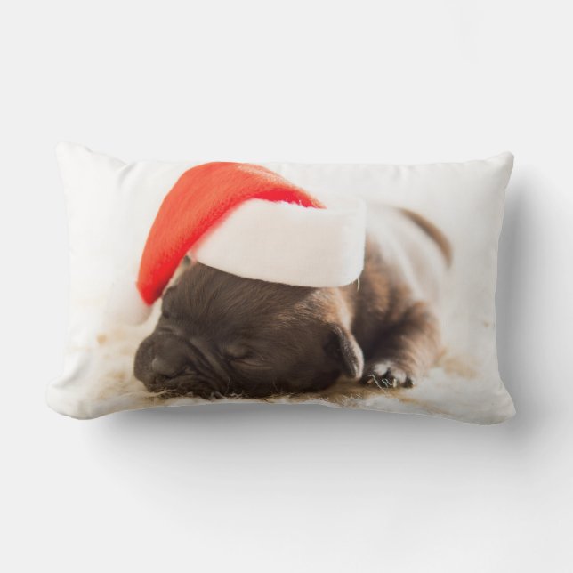 Persoonlijke Cute Puppy Photo met Santa Hat Kussen (Voorkant)