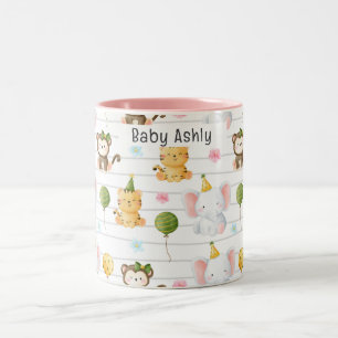 Persoonlijke Cute Safari Dieren Kinderen Naam  Tweekleurige Koffiemok
