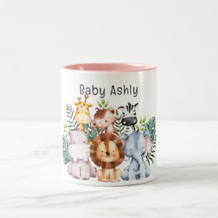 Persoonlijke Cute Safari Dieren Kinderen Naam Tweekleurige Koffiemok