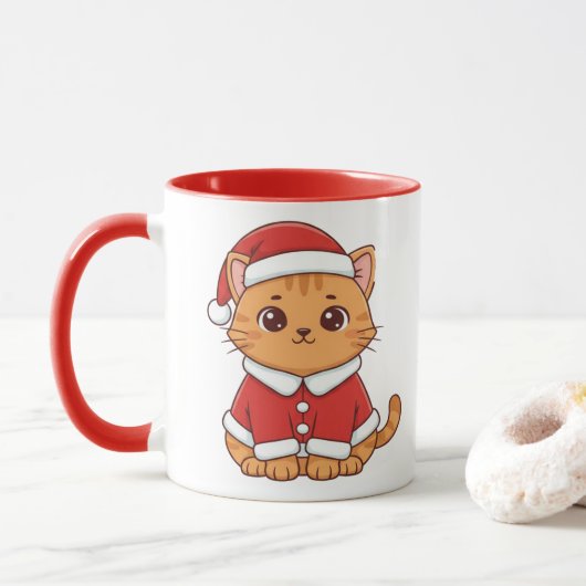 Persoonlijke Cute Santa Kat Kerstmis Mok (Met donut)