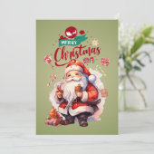Persoonlijke Cute Santa Platte Kerstkaart (Staand voorkant)