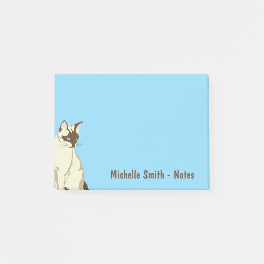 Persoonlijke Cute Siamese Kat - Blauw Post-it® Notes (Voorkant)