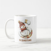 Persoonlijke Cute Sneeuwman Monogram S Kerstmis Koffiemok (Links)