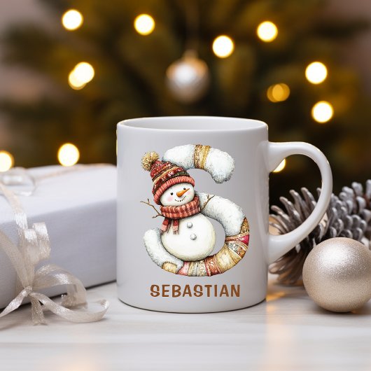 Persoonlijke Cute Sneeuwman Monogram S Kerstmis Koffiemok