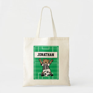 Persoonlijke Cute Soccer Teddy Bear Birthday treat Tote Bag