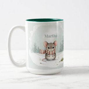 Persoonlijke Cute Waterverf Muis Winter Reis Tweekleurige Koffiemok