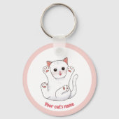 Persoonlijke Cute Witte Kattenliefhebber Sleutelha Sleutelhanger (Voorkant)