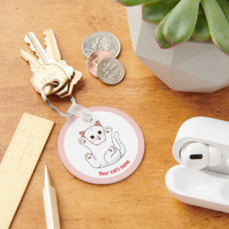 Persoonlijke Cute Witte Kattenliefhebber Sleutelha Sleutelhanger
