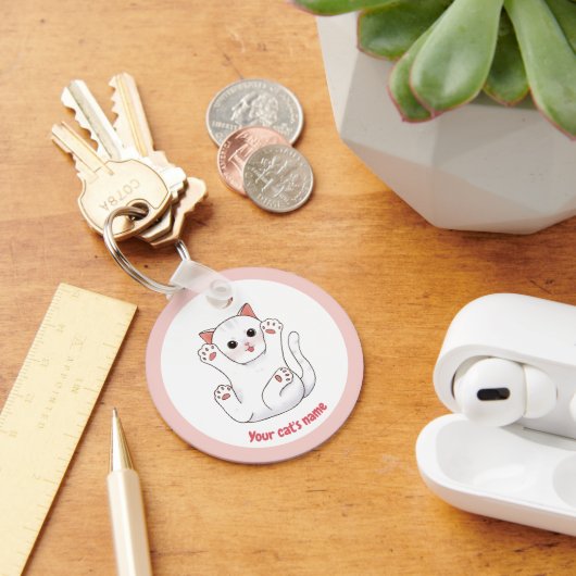 Persoonlijke Cute Witte Kattenliefhebber Sleutelha Sleutelhanger (Bureau)
