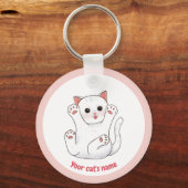 Persoonlijke Cute Witte Kattenliefhebber Sleutelha Sleutelhanger (Voorkant)