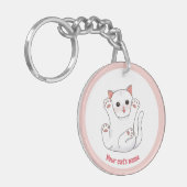 Persoonlijke Cute Witte Kattenliefhebber Sleutelha Sleutelhanger (Voorkant Links)