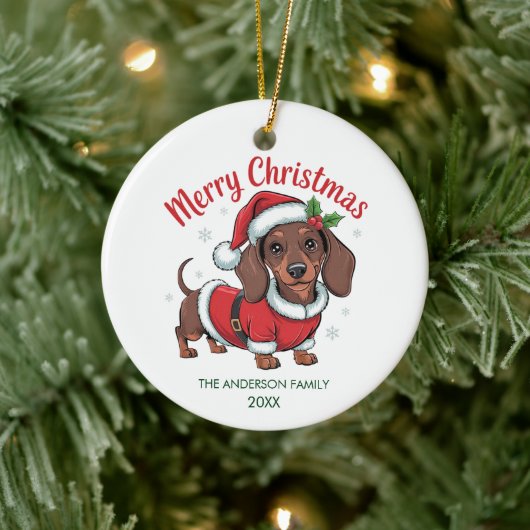 Persoonlijke Dachshund in Kerstmanhoed Kerstmis Keramisch Ornament (Boom)