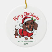 Persoonlijke Dachshund in Kerstmanhoed Kerstmis Keramisch Ornament (Voorkant)