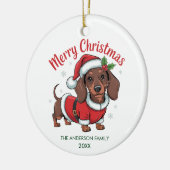 Persoonlijke Dachshund in Kerstmanhoed Kerstmis Keramisch Ornament (Links)