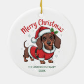 Persoonlijke Dachshund in Kerstmanhoed Kerstmis Keramisch Ornament (Achterkant)