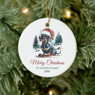 Persoonlijke dachshund in kerstmuts Kerstmis      Keramisch Ornament